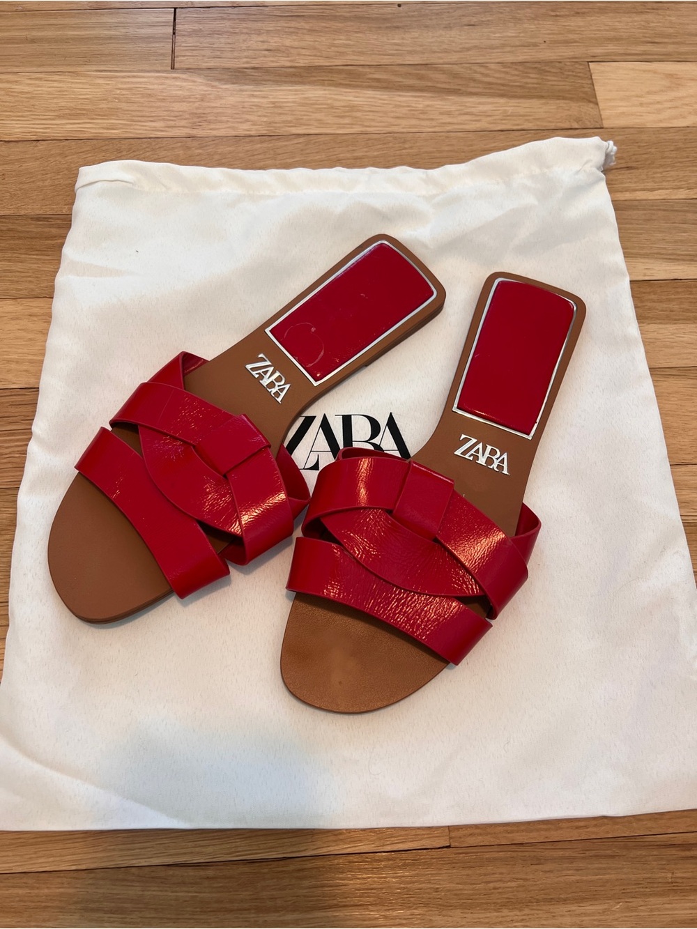 Zara Red Braided Slide Sandals with Square Inset